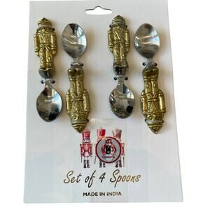 Holiday Gold Nutcracker Spoon Set of 4 Small 5in Stainless Steel Christmas New